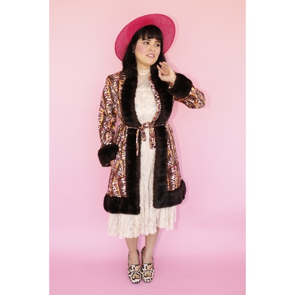 Vtg 70s Lilli Ann Iridescent Faux fur Coat SM - Picture 3 of 8